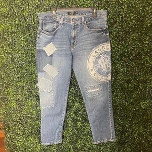 Lightly Worn Ralph Lauren Logo Embellished Crop Jeans Size 12   Inseam 27"